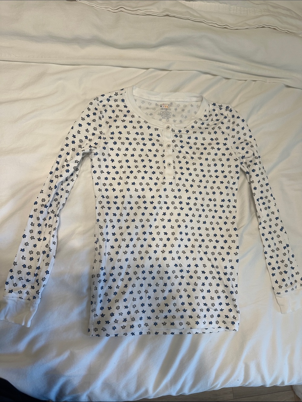 Roller Rabbit White Long-Sleeve Henley with Navy Star Print